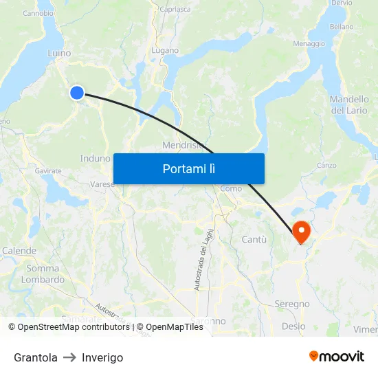 Grantola to Inverigo map