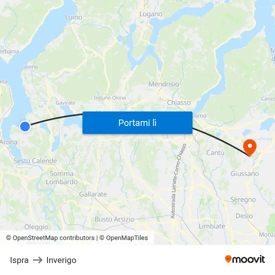 Ispra to Inverigo map