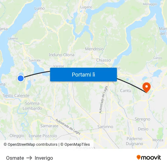 Osmate to Inverigo map