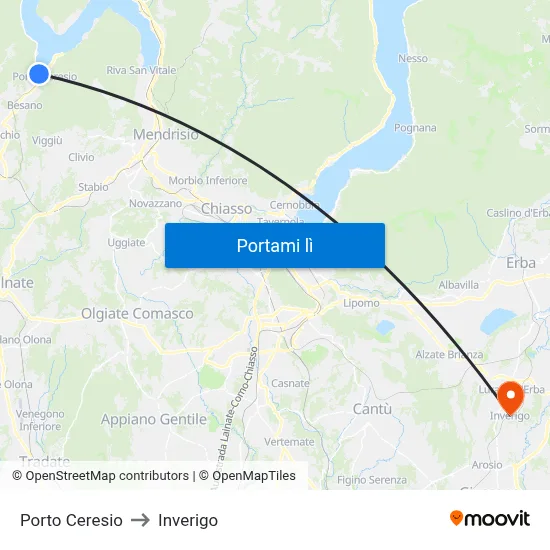 Porto Ceresio to Inverigo map
