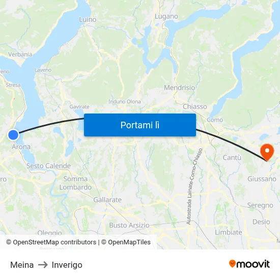 Meina to Inverigo map
