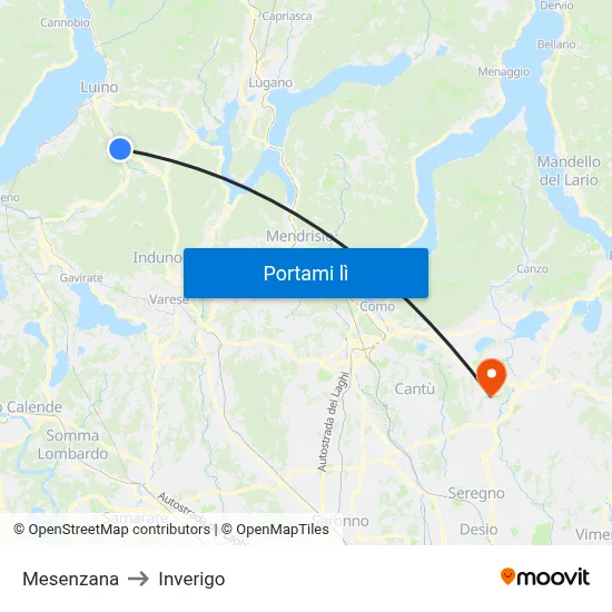 Mesenzana to Inverigo map