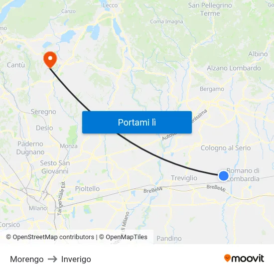 Morengo to Inverigo map