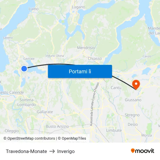 Travedona-Monate to Inverigo map
