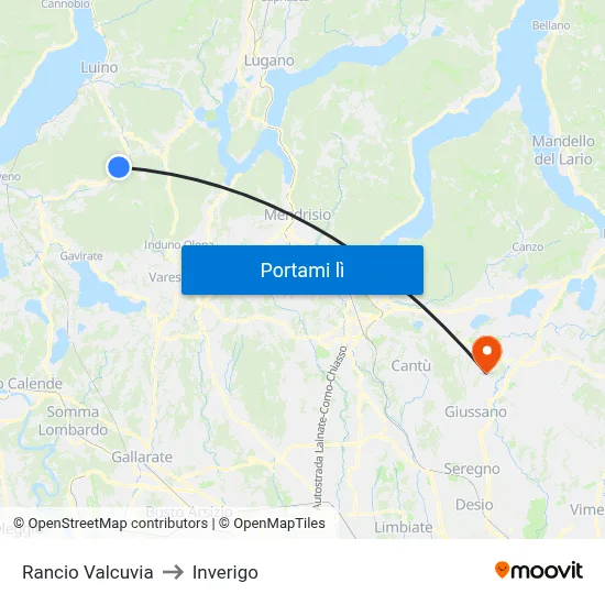 Rancio Valcuvia to Inverigo map