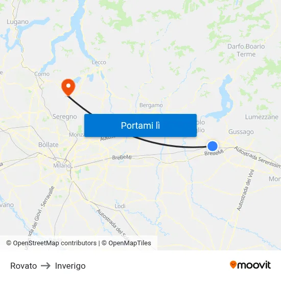 Rovato to Inverigo map