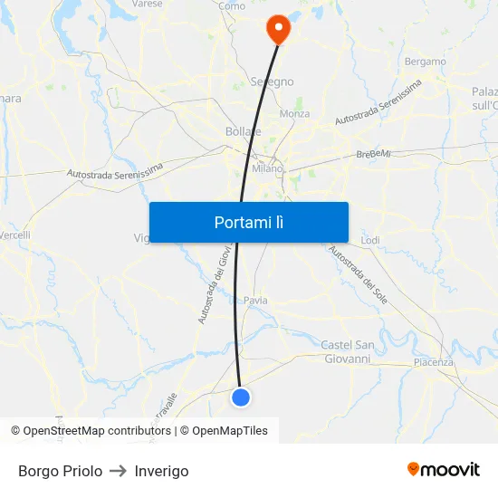 Borgo Priolo to Inverigo map