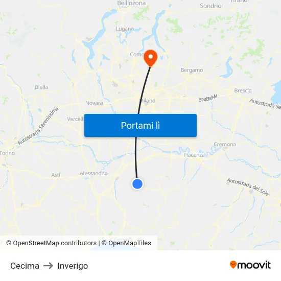 Cecima to Inverigo map