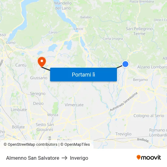 Almenno San Salvatore to Inverigo map