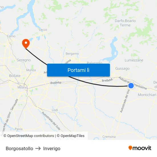 Borgosatollo to Inverigo map