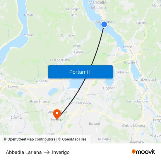 Abbadia Lariana to Inverigo map