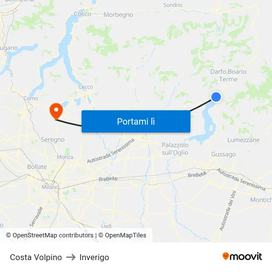 Costa Volpino to Inverigo map