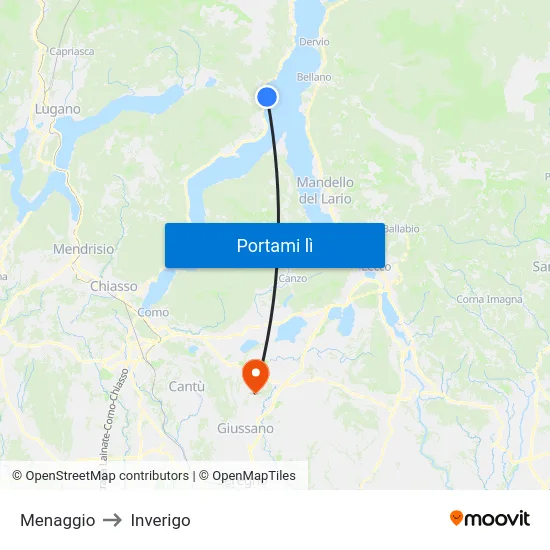 Menaggio to Inverigo map