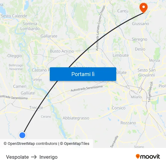 Vespolate to Inverigo map