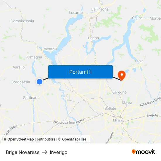 Briga Novarese to Inverigo map