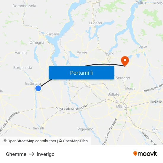 Ghemme to Inverigo map