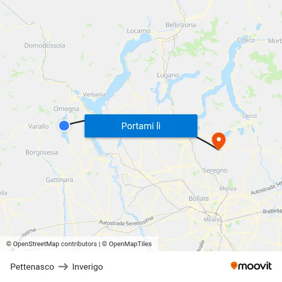 Pettenasco to Inverigo map