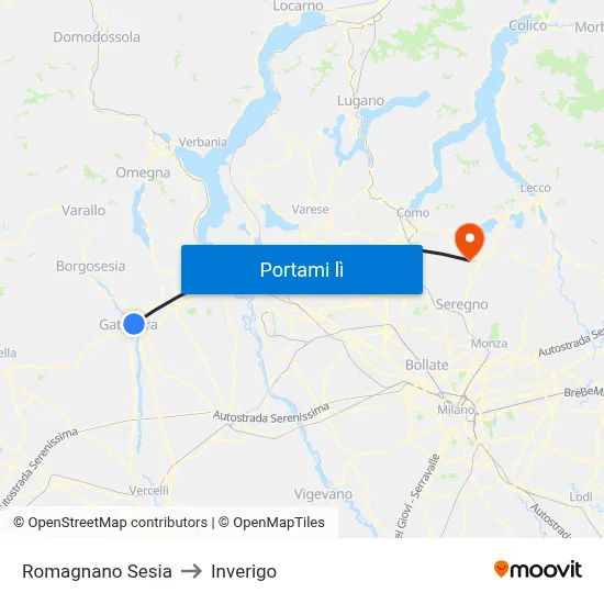 Romagnano Sesia to Inverigo map