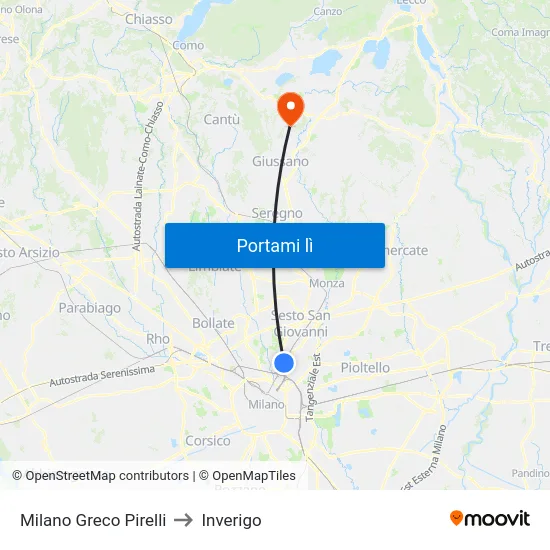 Milano Greco Pirelli to Inverigo map