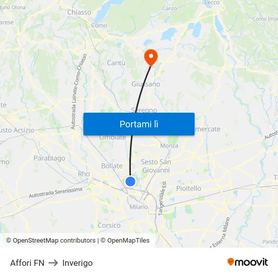 Affori FN to Inverigo map