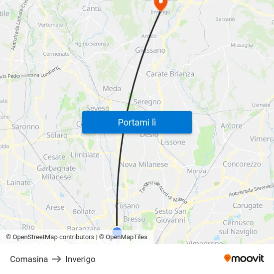Comasina to Inverigo map