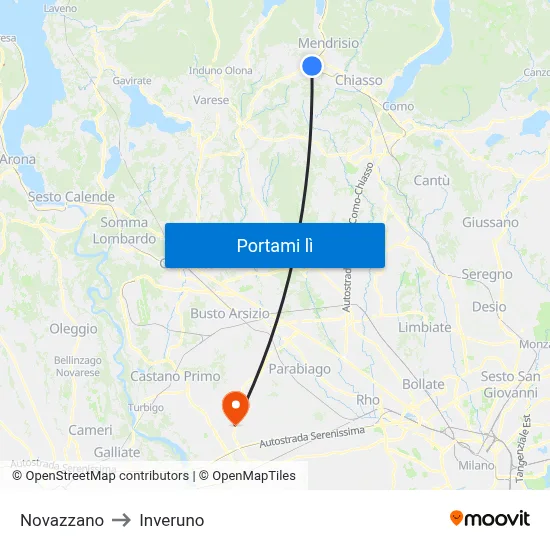 Novazzano to Inveruno map