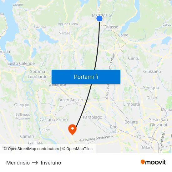 Mendrisio to Inveruno map
