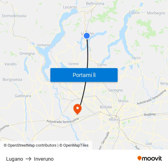 Lugano to Inveruno map