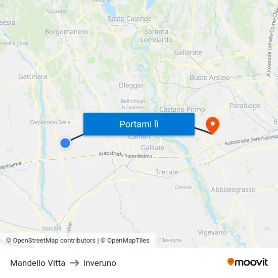 Mandello Vitta to Inveruno map