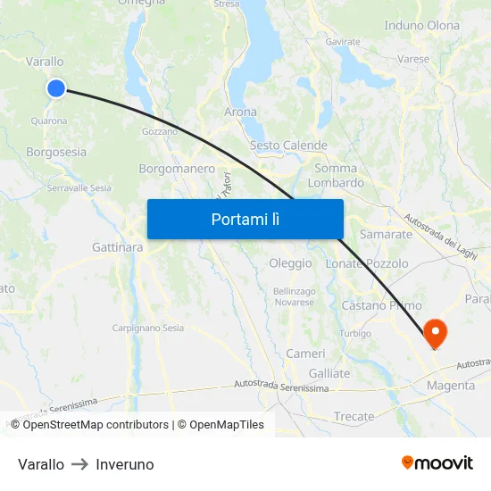 Varallo to Inveruno map