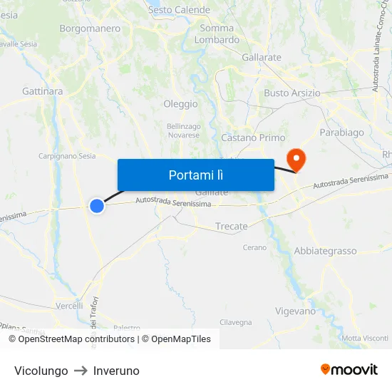 Vicolungo to Inveruno map