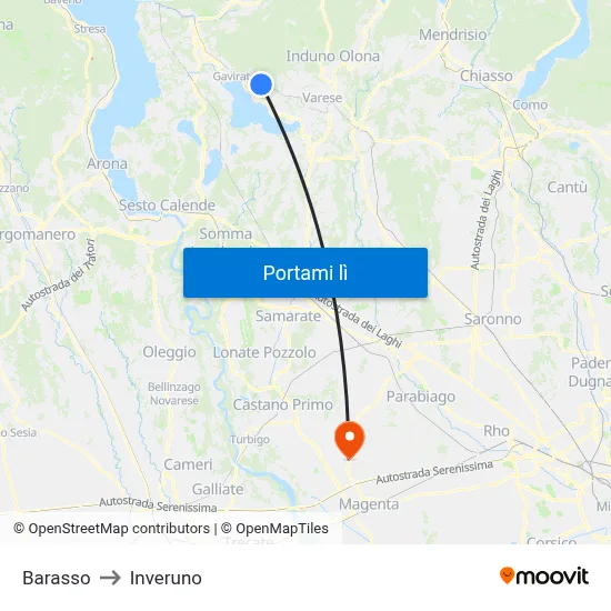 Barasso to Inveruno map