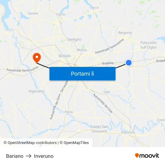 Bariano to Inveruno map