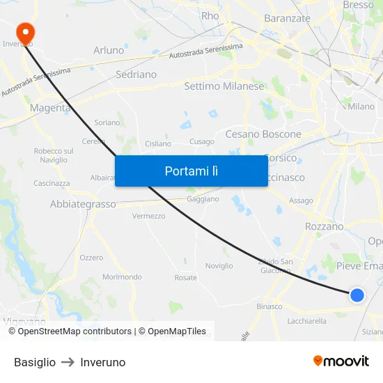 Basiglio to Inveruno map