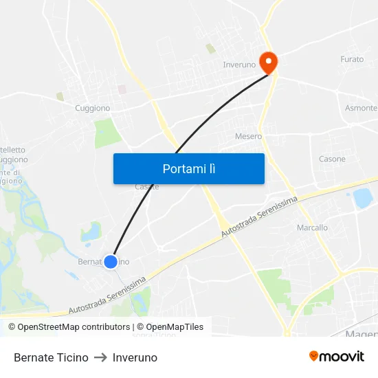 Bernate Ticino to Inveruno map
