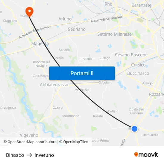 Binasco to Inveruno map