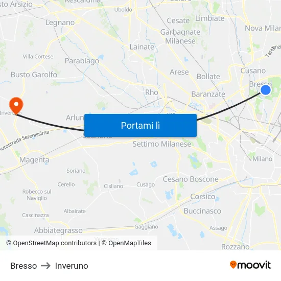 Bresso to Inveruno map
