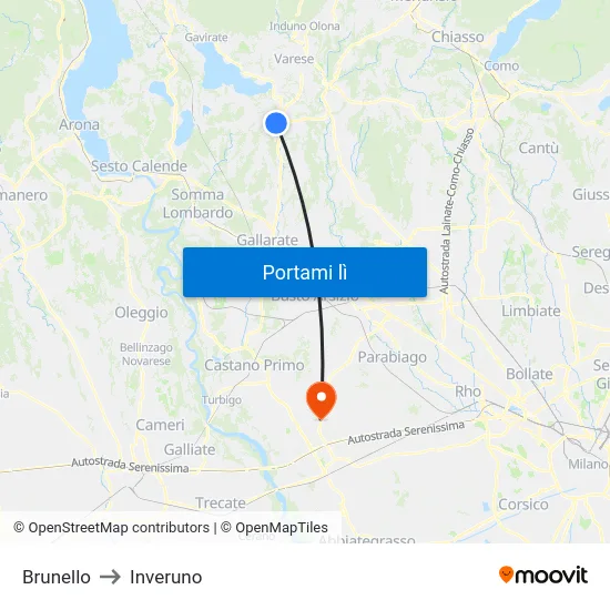 Brunello to Inveruno map