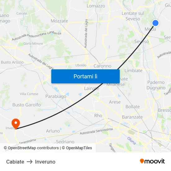 Cabiate to Inveruno map