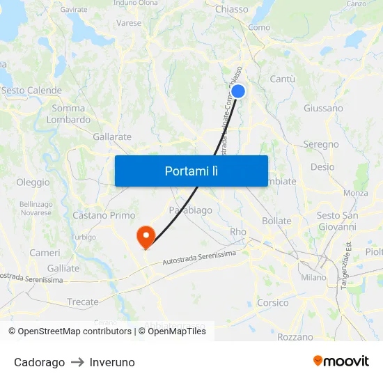 Cadorago to Inveruno map