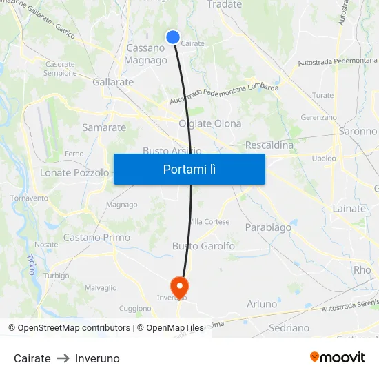 Cairate to Inveruno map