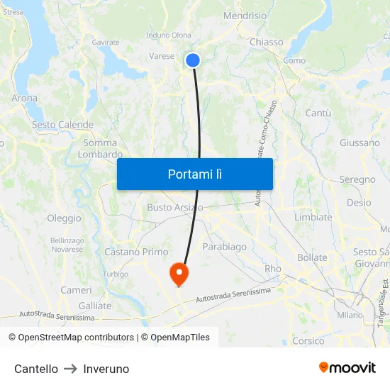 Cantello to Inveruno map