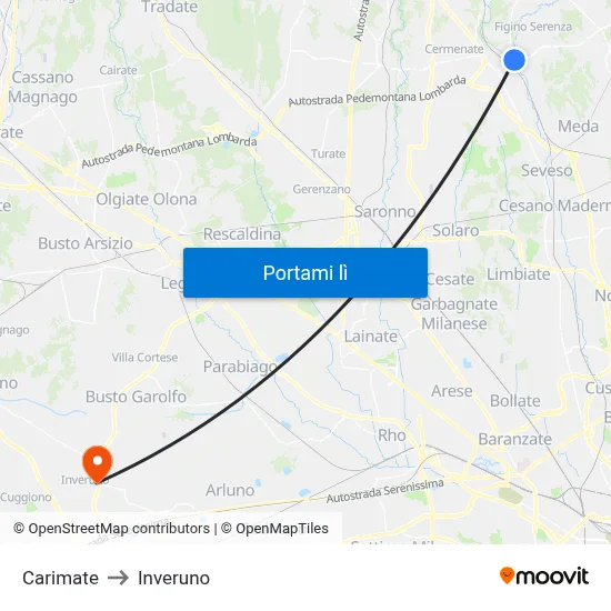 Carimate to Inveruno map