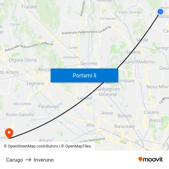 Carugo to Inveruno map