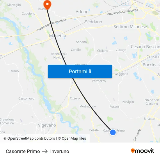 Casorate Primo to Inveruno map