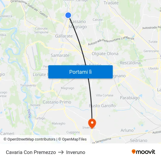 Cavaria Con Premezzo to Inveruno map