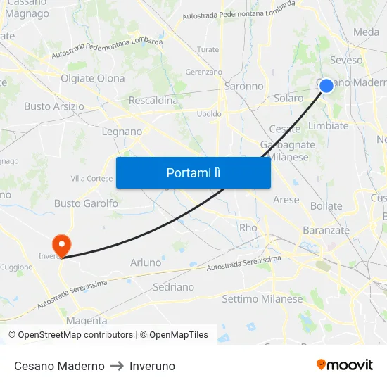 Cesano Maderno to Inveruno map