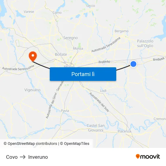 Covo to Inveruno map