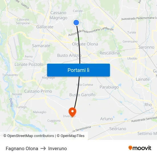 Fagnano Olona to Inveruno map