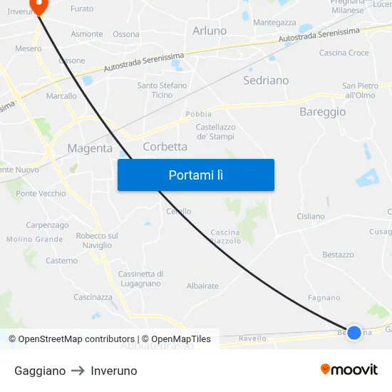 Gaggiano to Inveruno map